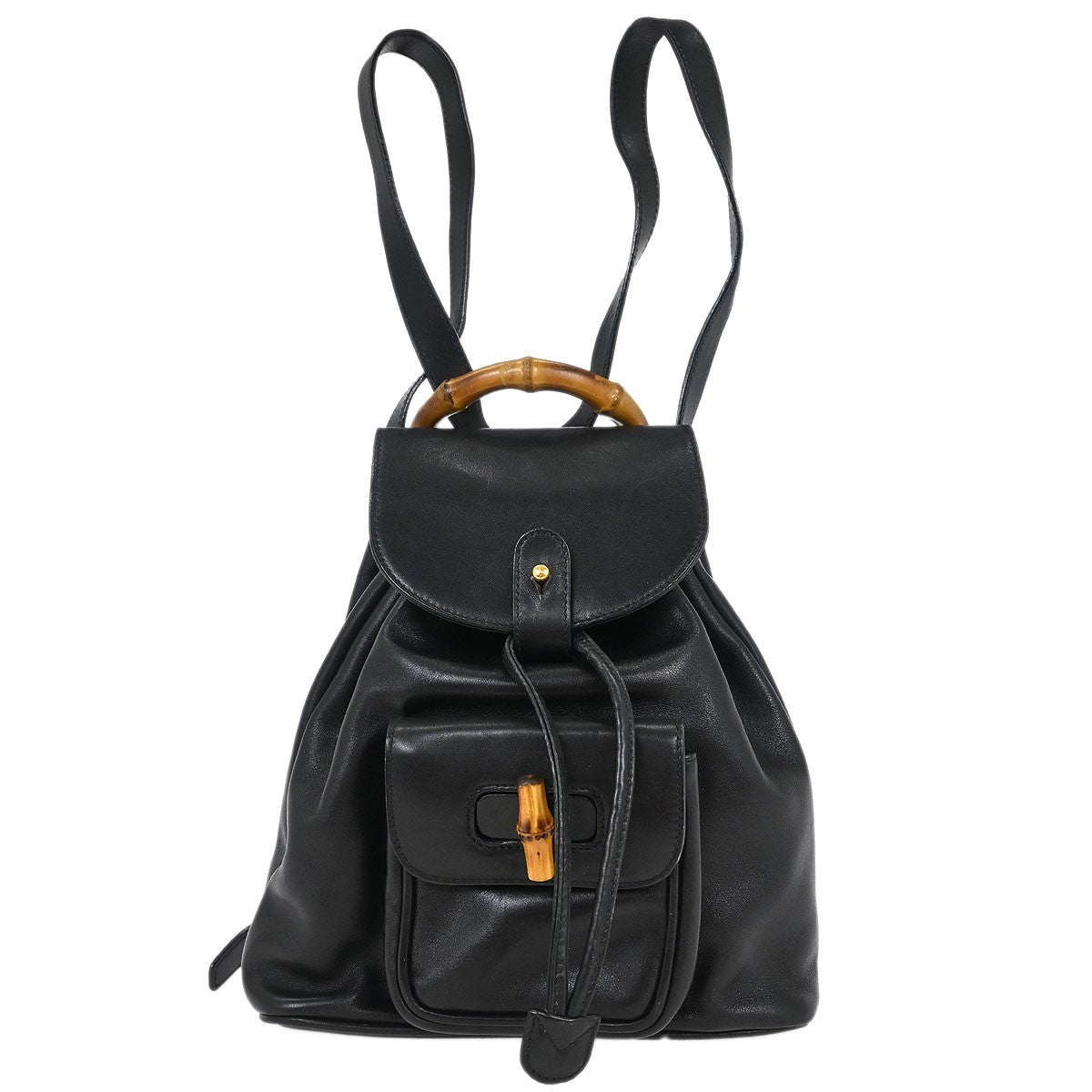 Gucci Vintage Bamboo Backpack Leather Black Leather Backpack Bag (Authentic Pre-Loved)