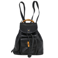 Gucci Vintage Bamboo Backpack Leather Black Leather Backpack Bag (Authentic Pre-Loved)
