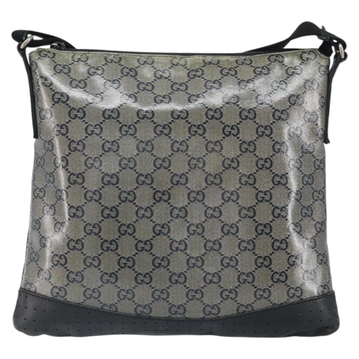 Gucci Zip Messenger Bag Gg Canvas With Perforated Leather Navy Canvas Shoulder Bag Bag (Pre-Loved)