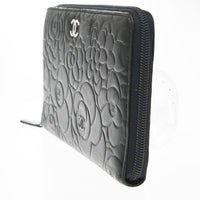 Chanel Camellia Zip Around Organizer Leather Black Leather Wallets Accessory (Authentic Pre-Loved)