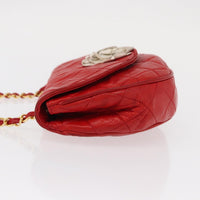 Chanel Camellia Rounded Clutch Satin And Leather Red Leather Shoulder Bag Bag (Authentic Pre-Loved)