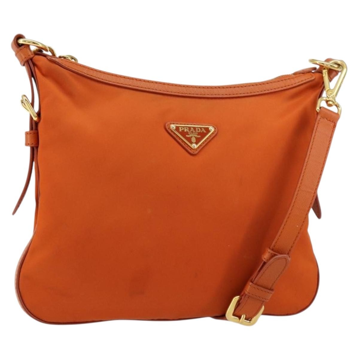 Prada Flat Messenger Tessuto With Leather Orange Nylon Shoulder Bag Bag (Authentic Pre-Loved)