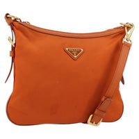 Prada Flat Messenger Tessuto With Leather Orange Nylon Shoulder Bag Bag (Authentic Pre-Loved)