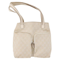 Gucci Double Pocket Tote Gg Canvas Ecru Canvas Handbag (Authentic Pre-Loved)