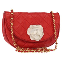 Chanel Camellia Rounded Clutch Satin And Leather Red Leather Shoulder Bag Bag (Authentic Pre-Loved)