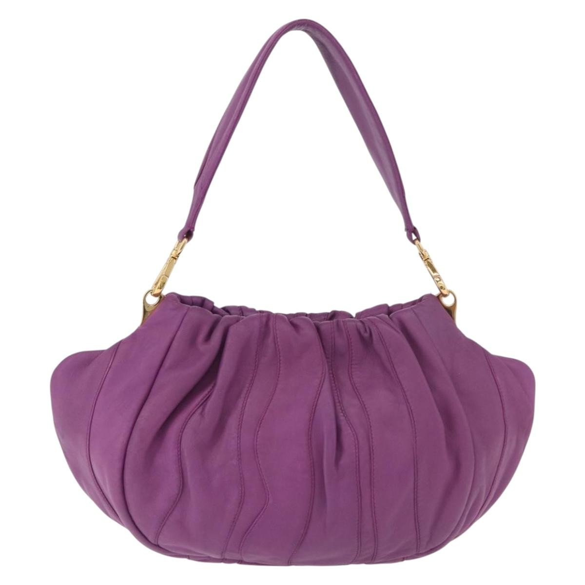 Prada Pleats Shoulder Bag Cervo Leather Purple Leather Handbag (Pre-Loved)