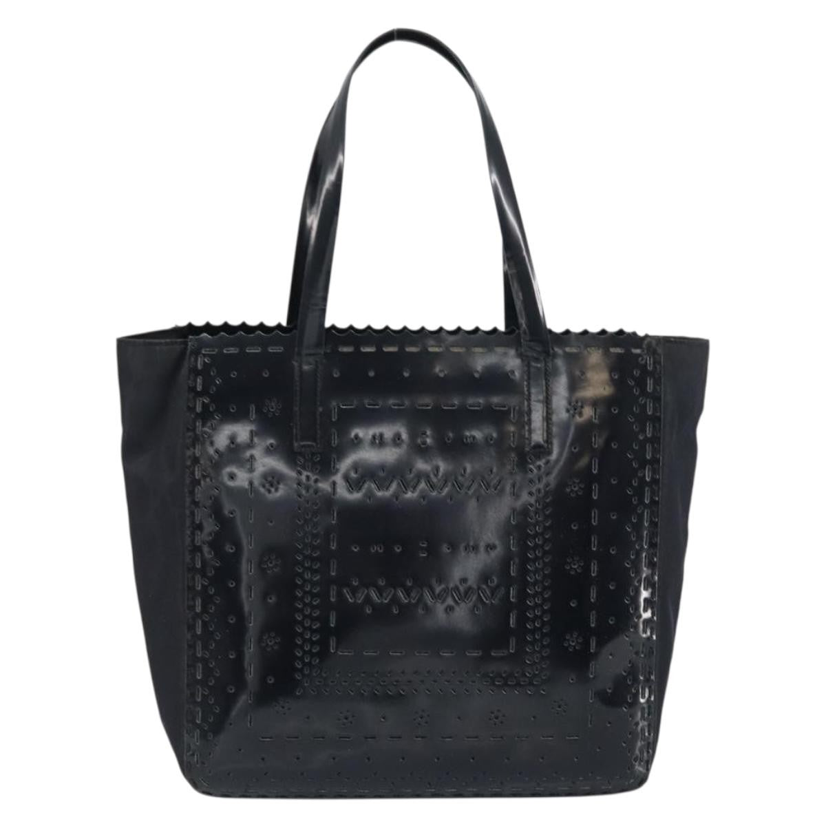 Prada Vintage Tote Tessuto With Leather Black Patent_Leather Tote Bag Bag (Authentic Pre-Loved)