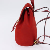Salvatore Ferragamo Gancini Flap Drawstring Backpack Leather Red Leather Backpack Bag (Authentic Pre-Loved)
