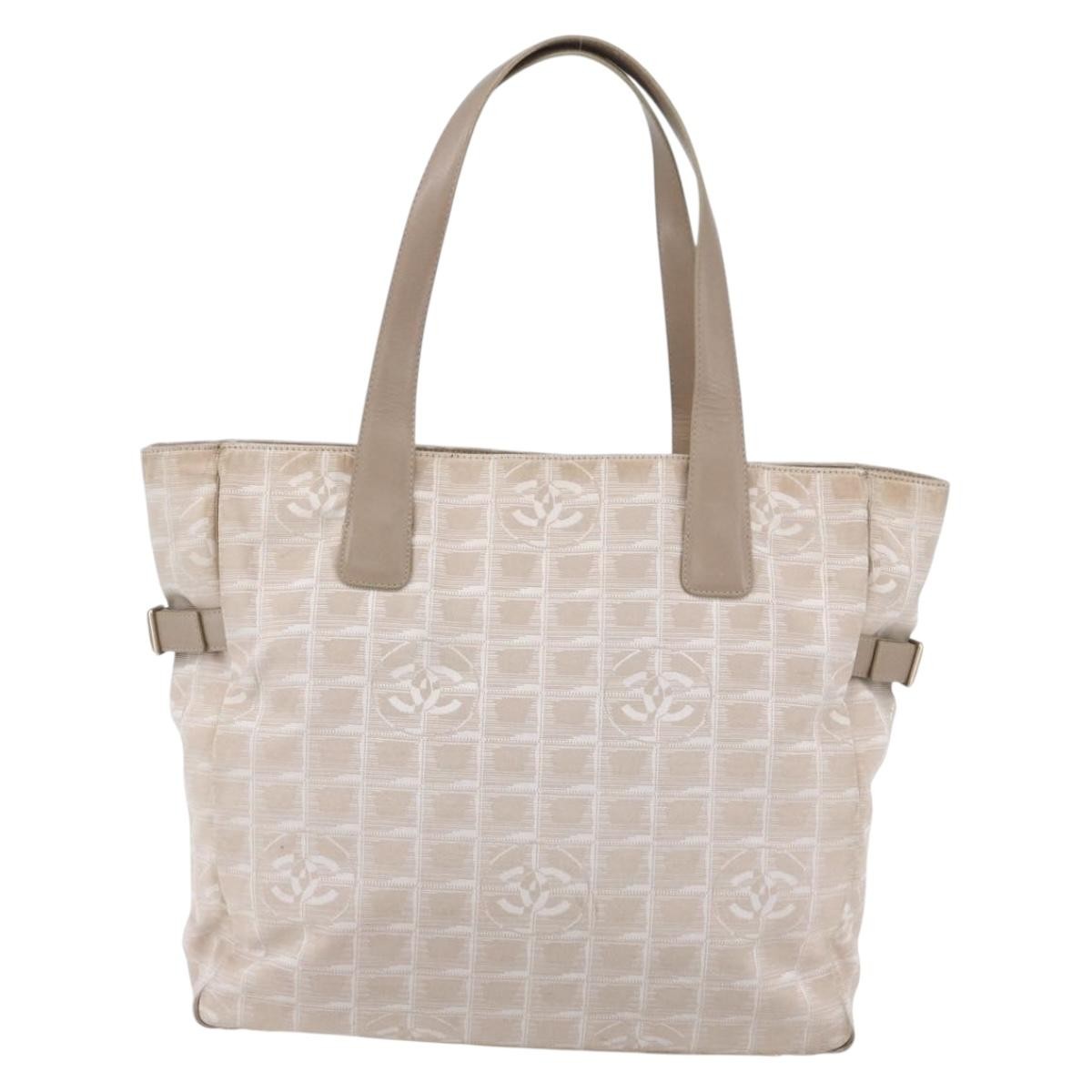 Chanel Travel Line Tote Nylon Beige Nylon Tote Bag Bag (Pre-Loved)
