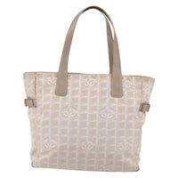 Chanel Travel Line Tote Nylon Beige Nylon Tote Bag Bag (Pre-Loved)