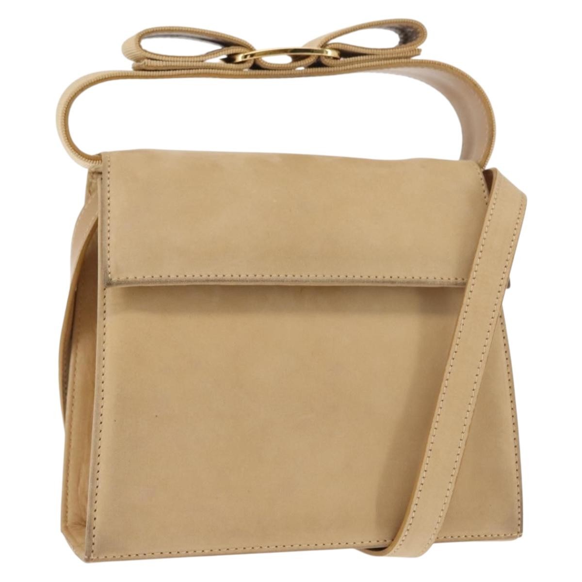 Salvatore Ferragamo Vala Handbag Suede Beige Suede Handbag (Authentic Pre-Loved)