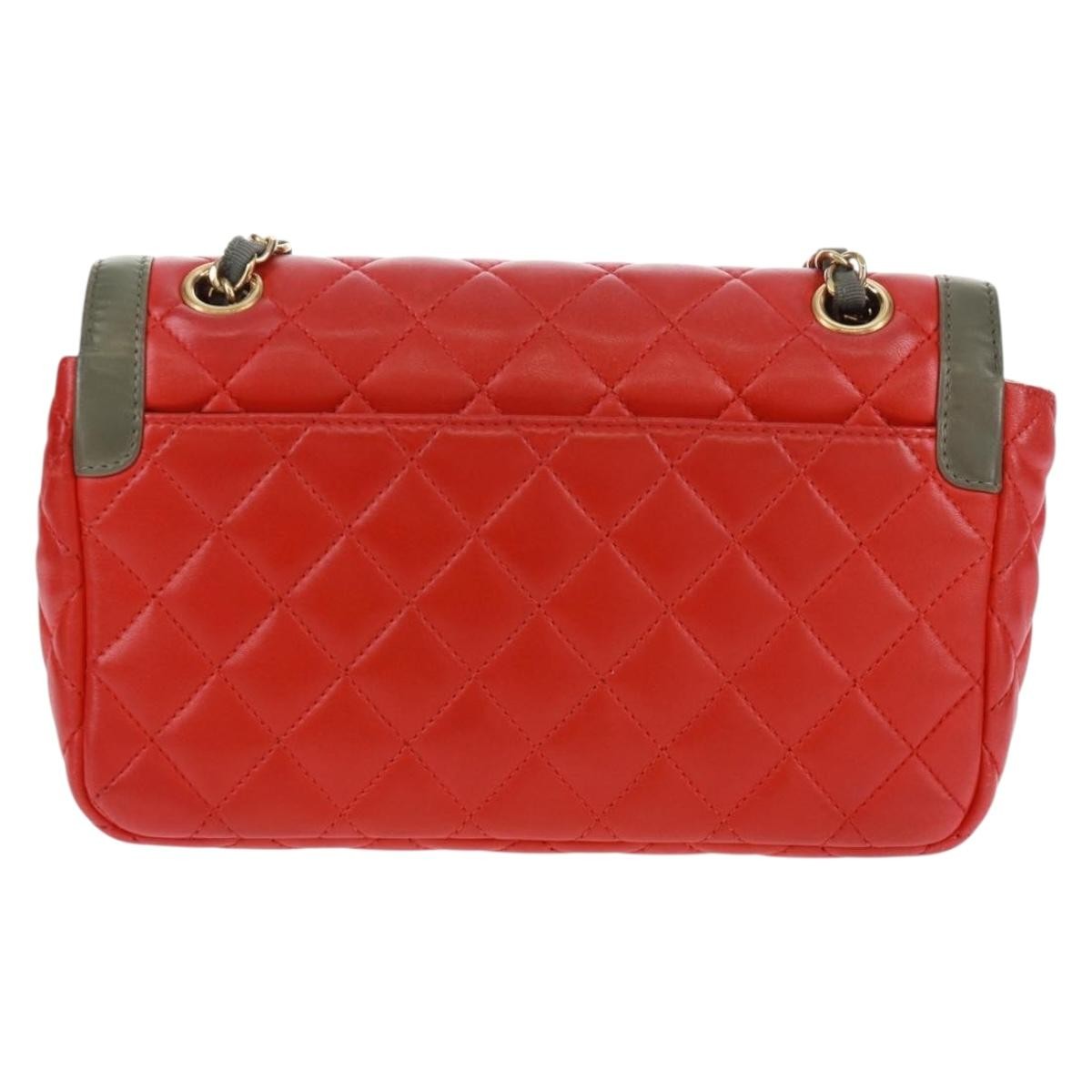Chanel Two Tone Flap Bag Quilted Lambskin Red Leather Shoulder Bag Bag (Pre-Loved)
