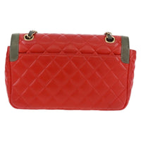 Chanel Two Tone Flap Bag Quilted Lambskin Red Leather Shoulder Bag Bag (Pre-Loved)