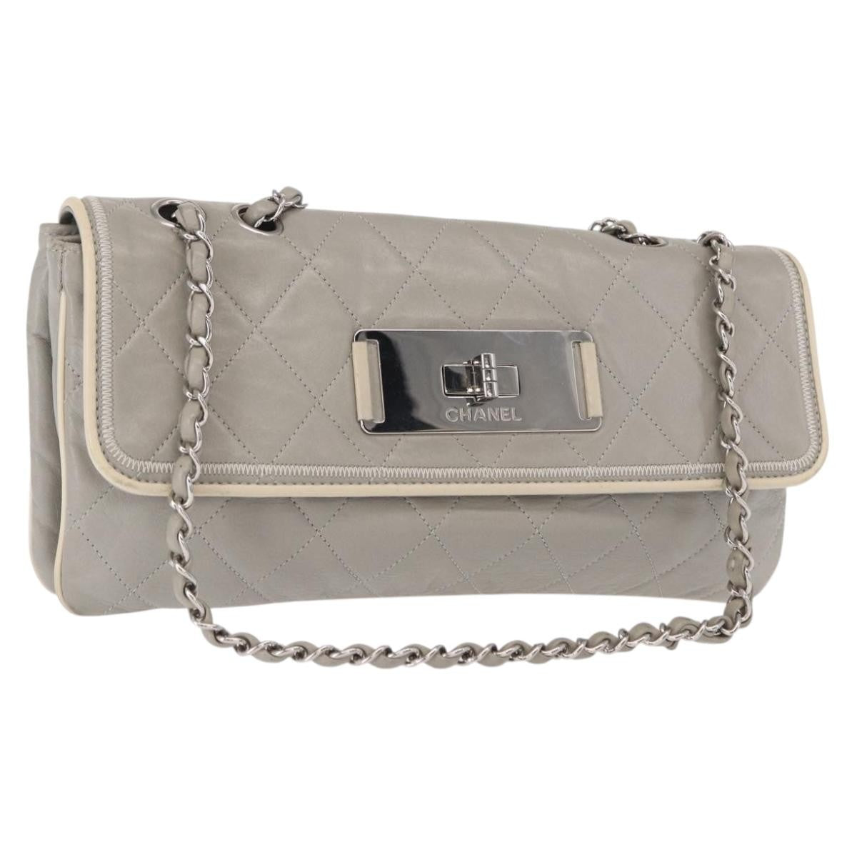 Chanel Mademoiselle Lock Flap Bag Quilted Lambskin Gray Leather Shoulder Bag Bag (Authentic Pre-Loved)