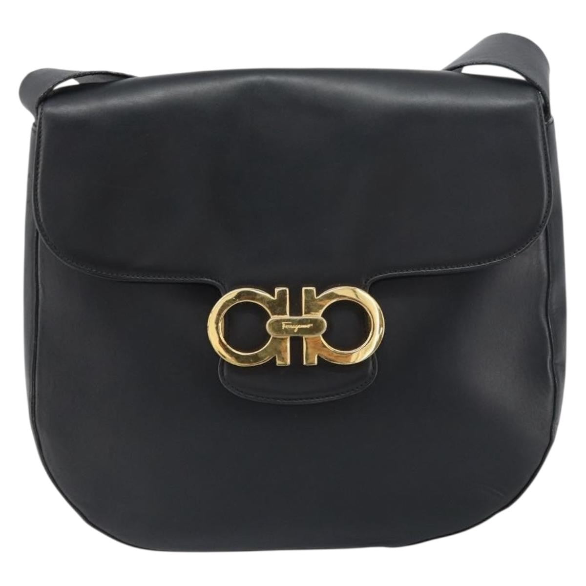 Salvatore Ferragamo Gancini Shoulder Bag Leather Black Leather Shoulder Bag Bag (Authentic Pre-Loved)