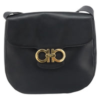 Salvatore Ferragamo Gancini Shoulder Bag Leather Black Leather Shoulder Bag Bag (Authentic Pre-Loved)