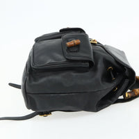 Gucci Vintage Bamboo Backpack Leather Black Leather Backpack Bag (Authentic Pre-Loved)