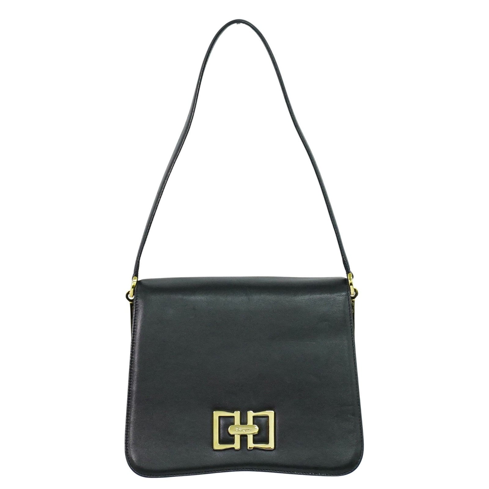 Salvatore Ferragamo Vintage Shoulder Bag Leather Black Leather Shoulder Bag Bag (Pre-Loved)