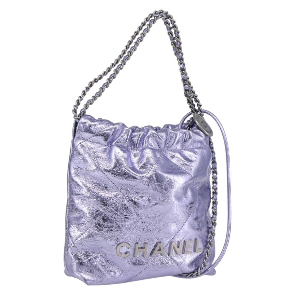 Chanel 22 Chain Hobo Quilted Calfskin Purple Leather Shoulder Bag Bag (Pre-Loved)
