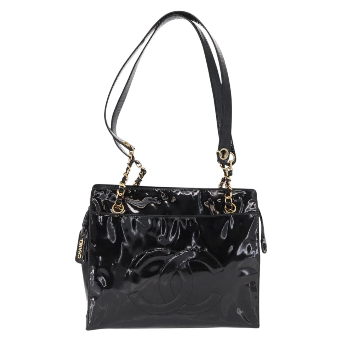 Chanel Vintage Timeless Chain Shoulder Bag Patent Black Patent_Leather Shoulder Bag Bag (Pre-Loved)