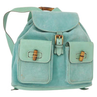 Gucci Vintage Bamboo Backpack Suede Green Suede Backpack Bag (Authentic Pre-Loved)