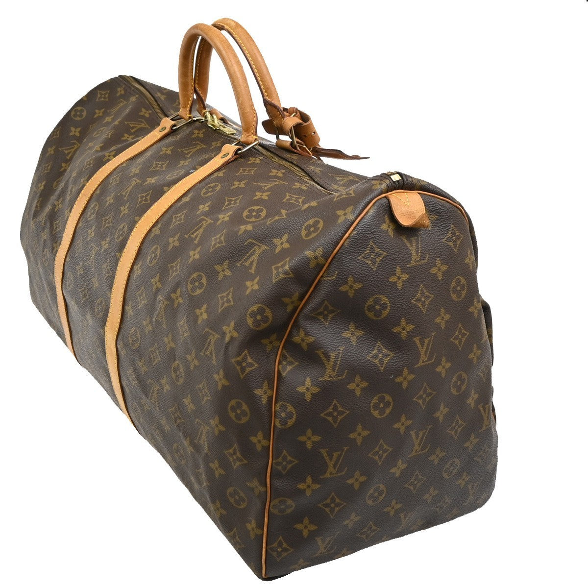 Louis Vuitton Keepall Bag Monogram Canvas Brown Leather Travel Bag Bag (Authentic Pre-Loved)