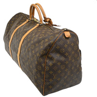 Louis Vuitton Keepall Bag Monogram Canvas Brown Leather Travel Bag Bag (Authentic Pre-Loved)
