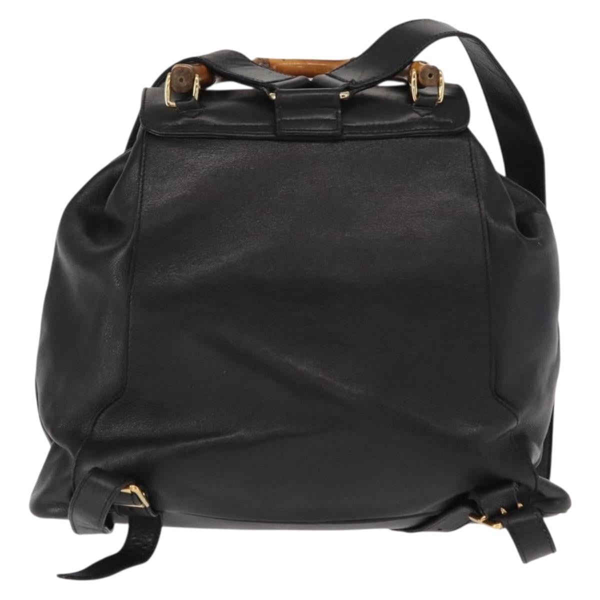 Gucci Vintage Bamboo Backpack Leather Black Leather Backpack Bag (Authentic Pre-Loved)