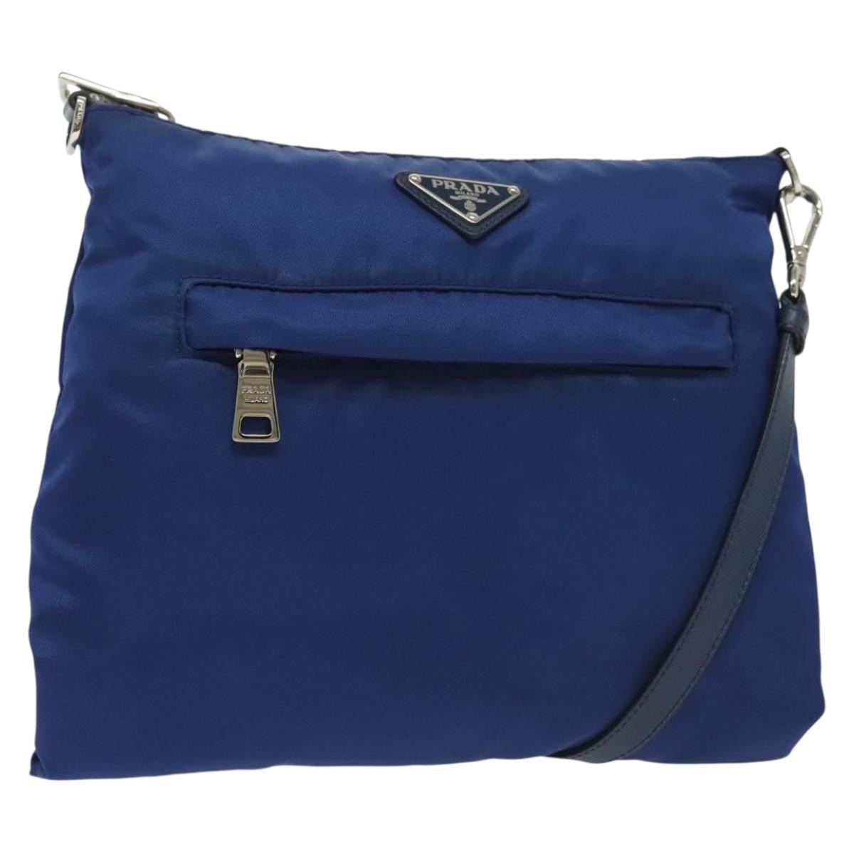 Prada Flat Messenger Tessuto With Leather Blue Nylon Shoulder Bag Bag (Pre-Loved)