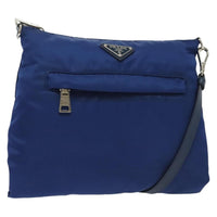 Prada Flat Messenger Tessuto With Leather Blue Nylon Shoulder Bag Bag (Pre-Loved)