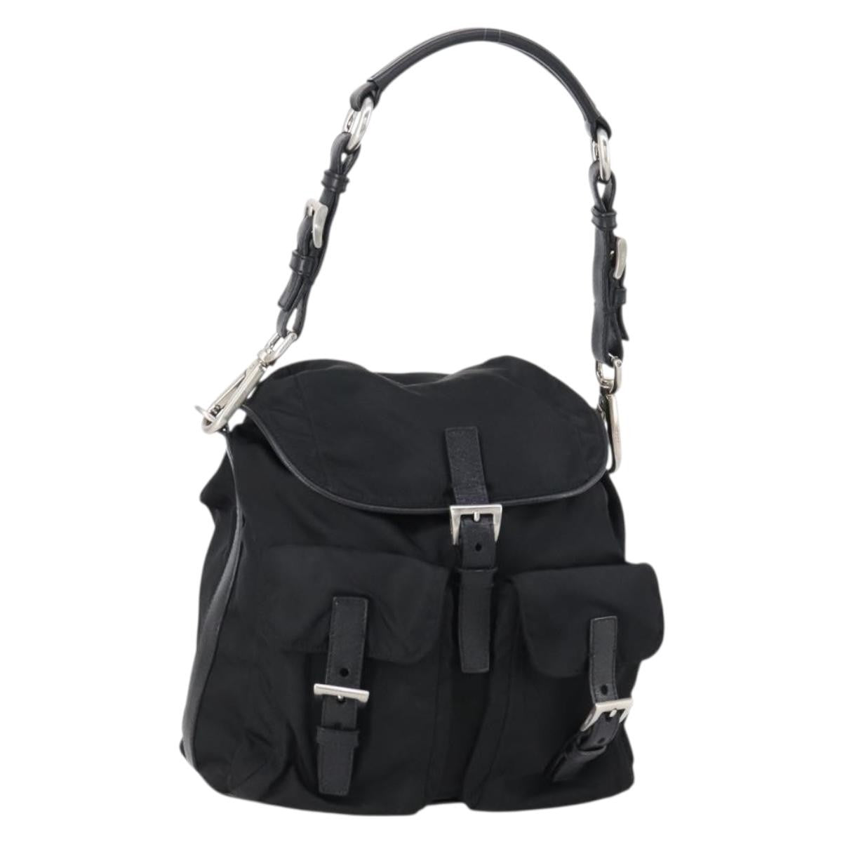 Prada Double Pocket Shoulder Bag Tessuto Black Nylon Shoulder Bag Bag (Authentic Pre-Loved)