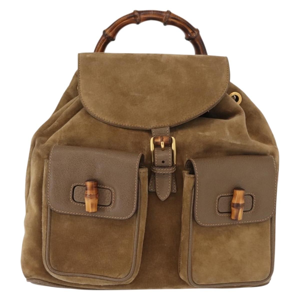 Gucci Vintage Bamboo Backpack Suede Brown Suede Backpack Bag (Authentic Pre-Loved)