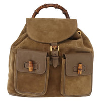Gucci Vintage Bamboo Backpack Suede Brown Suede Backpack Bag (Authentic Pre-Loved)