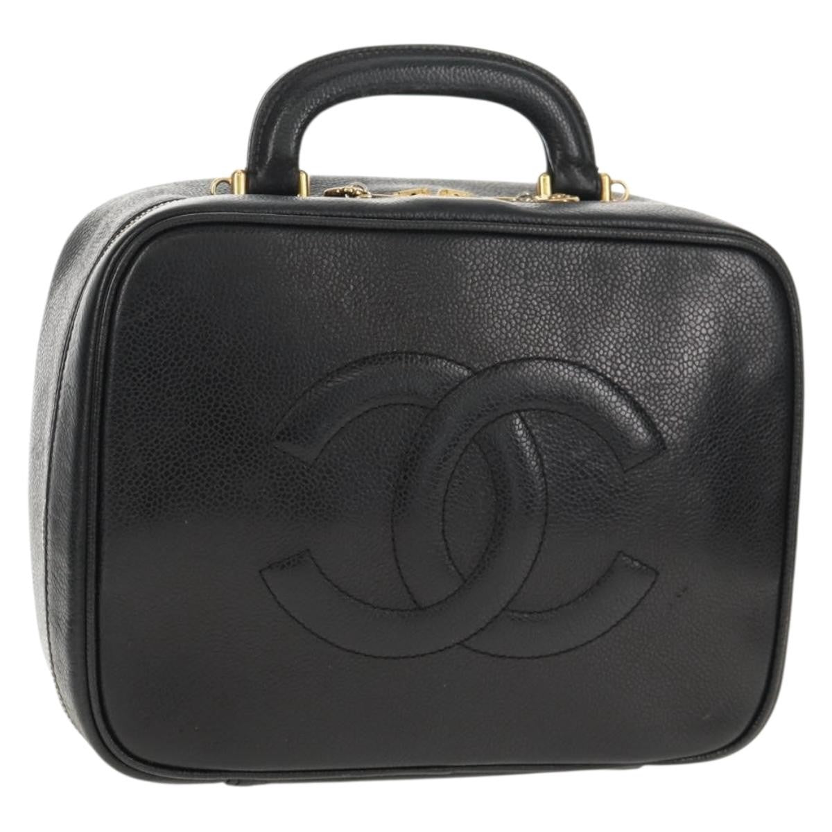 Chanel Chanel Vintage Timeless Zip Around Vanity Case Caviar Black Leather Clutche & Pouche Bag (Pre-Loved)