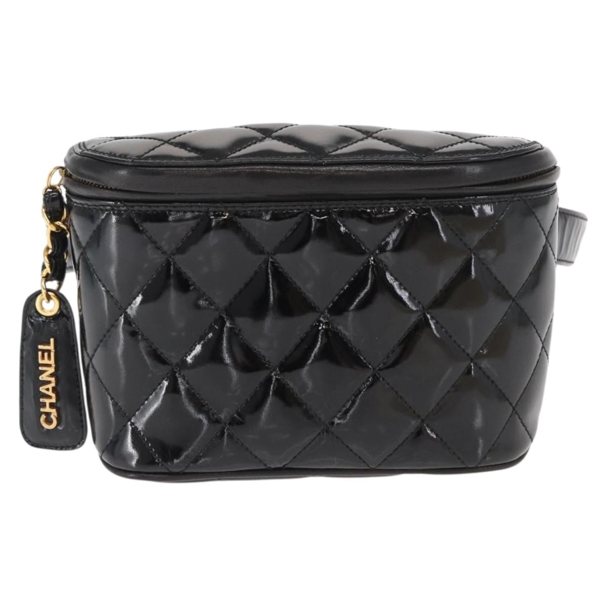 Chanel Vintage Zip Belt Bag Quilted Lambskin Black Patent_Leather Clutche & Pouche Bag (Pre-Loved)