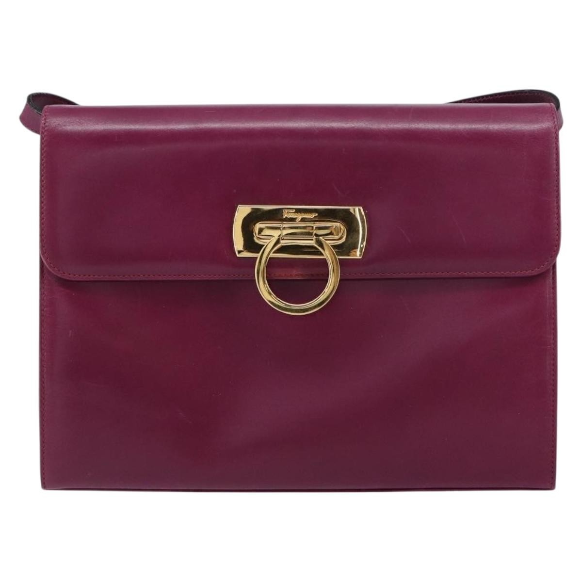Salvatore Ferragamo Gancini Shoulder Bag Leather Purple Leather Shoulder Bag Bag (Pre-Loved)