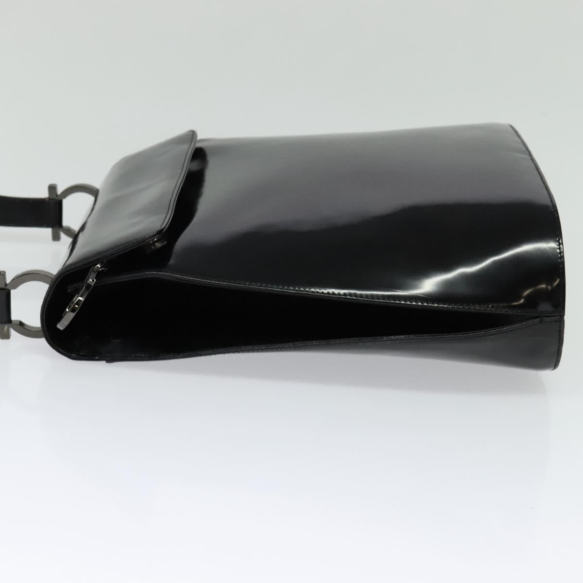 Salvatore Ferragamo Gancini Shoulder Bag Patent Leather Black Patent_Leather Shoulder Bag Bag (Authentic Pre-Loved)