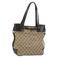 Gucci Belted Bucket Tote Gg Canvas With Leather Beige Canvas Tote Bag Bag (Authentic Pre-Loved)