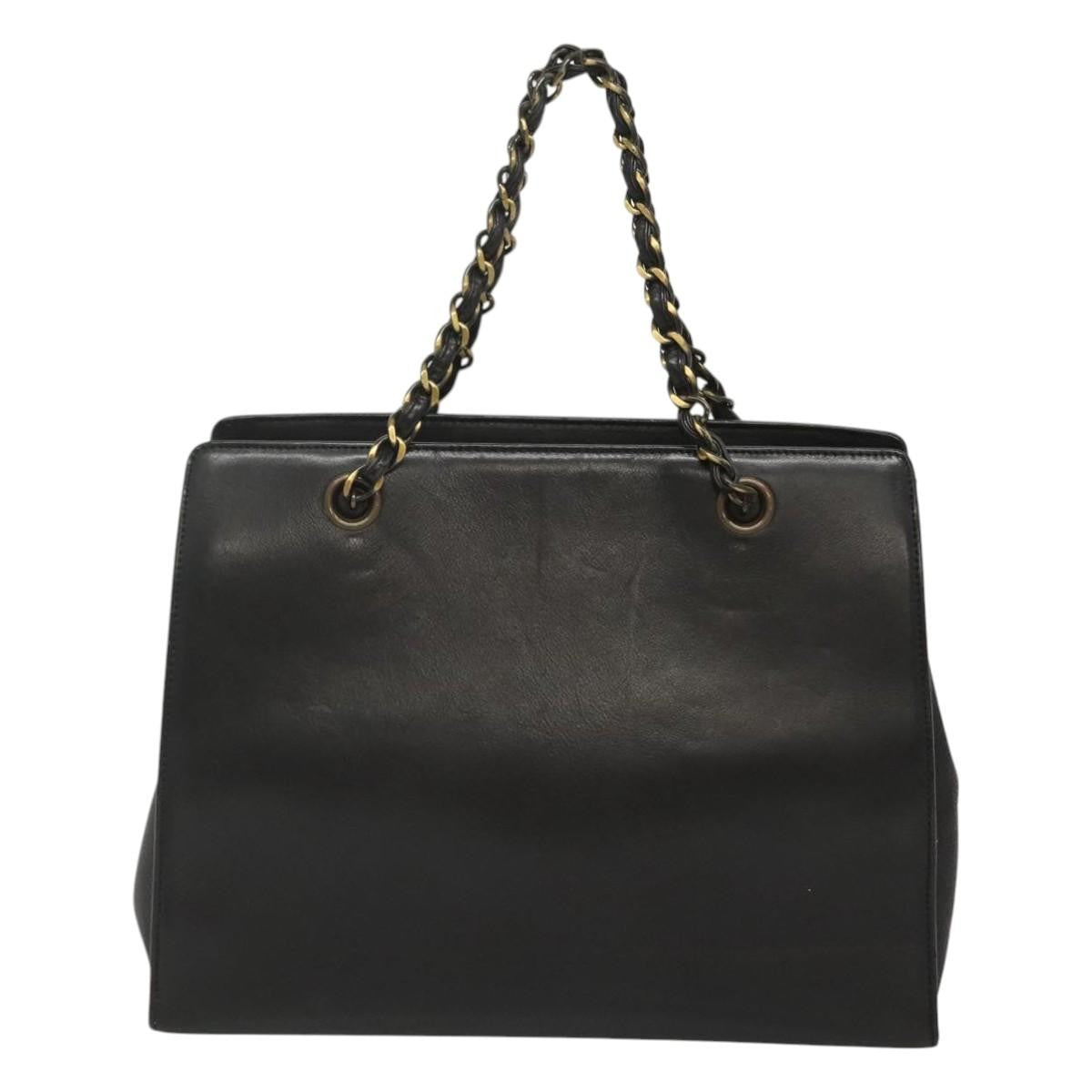 Chanel Chanel Vintage Front Pocket Chain Tote Leather Black Leather Shoulder Bag Bag (Pre-Loved)