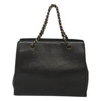 Chanel Chanel Vintage Front Pocket Chain Tote Leather Black Leather Shoulder Bag Bag (Pre-Loved)
