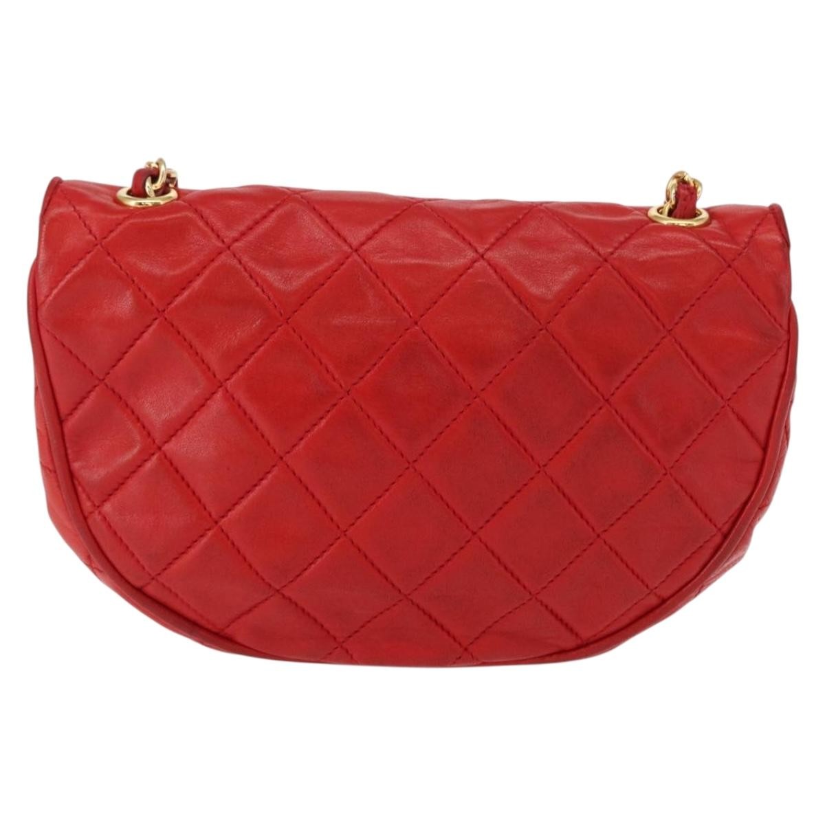 Chanel Camellia Rounded Clutch Satin And Leather Red Leather Shoulder Bag Bag (Authentic Pre-Loved)