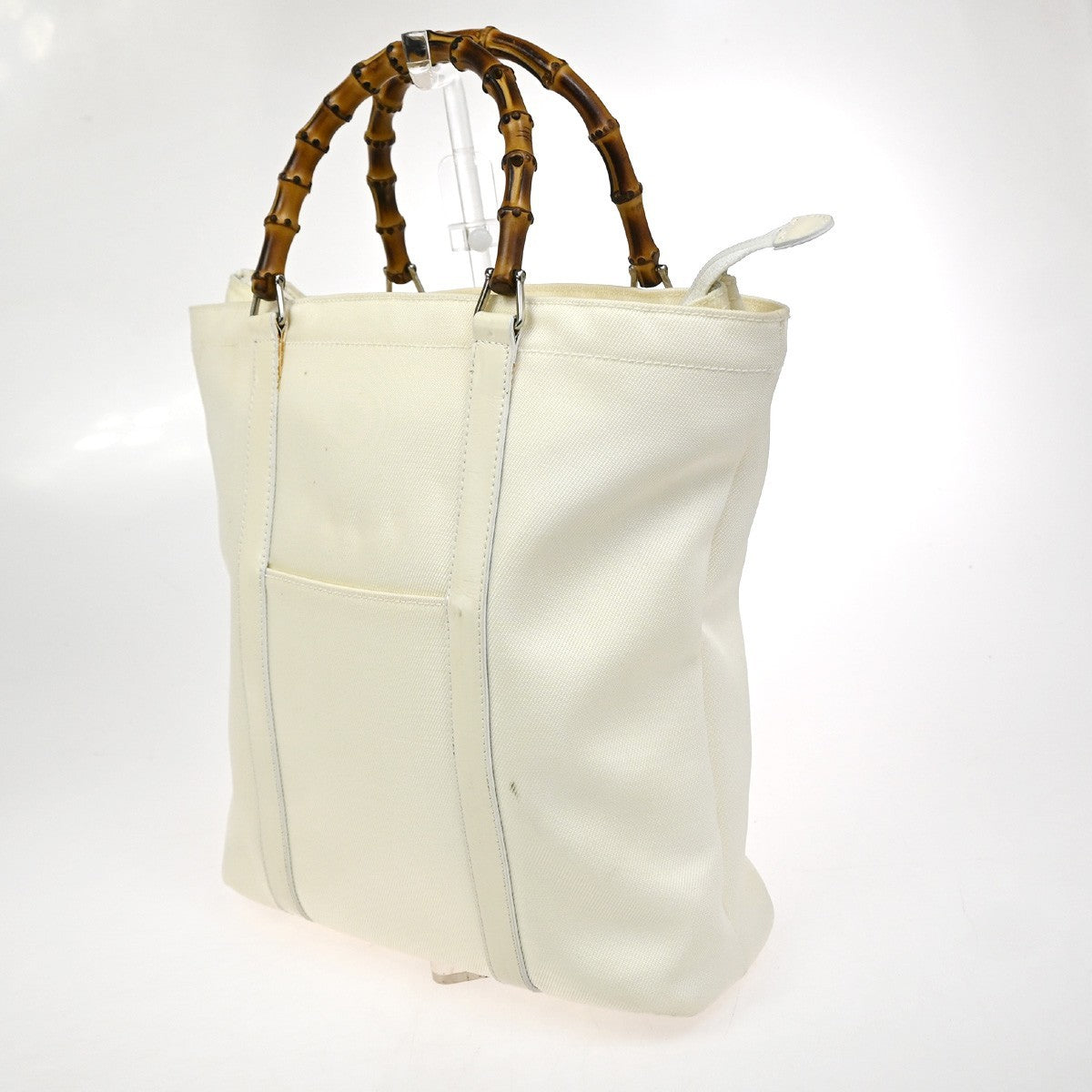 Gucci Gucci Convertible Bamboo Zip Tote Nylon White Nylon Tote Bag Bag (Pre-Loved)