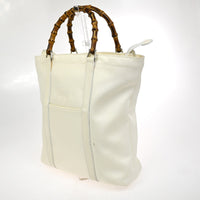 Gucci Gucci Convertible Bamboo Zip Tote Nylon White Nylon Tote Bag Bag (Pre-Loved)
