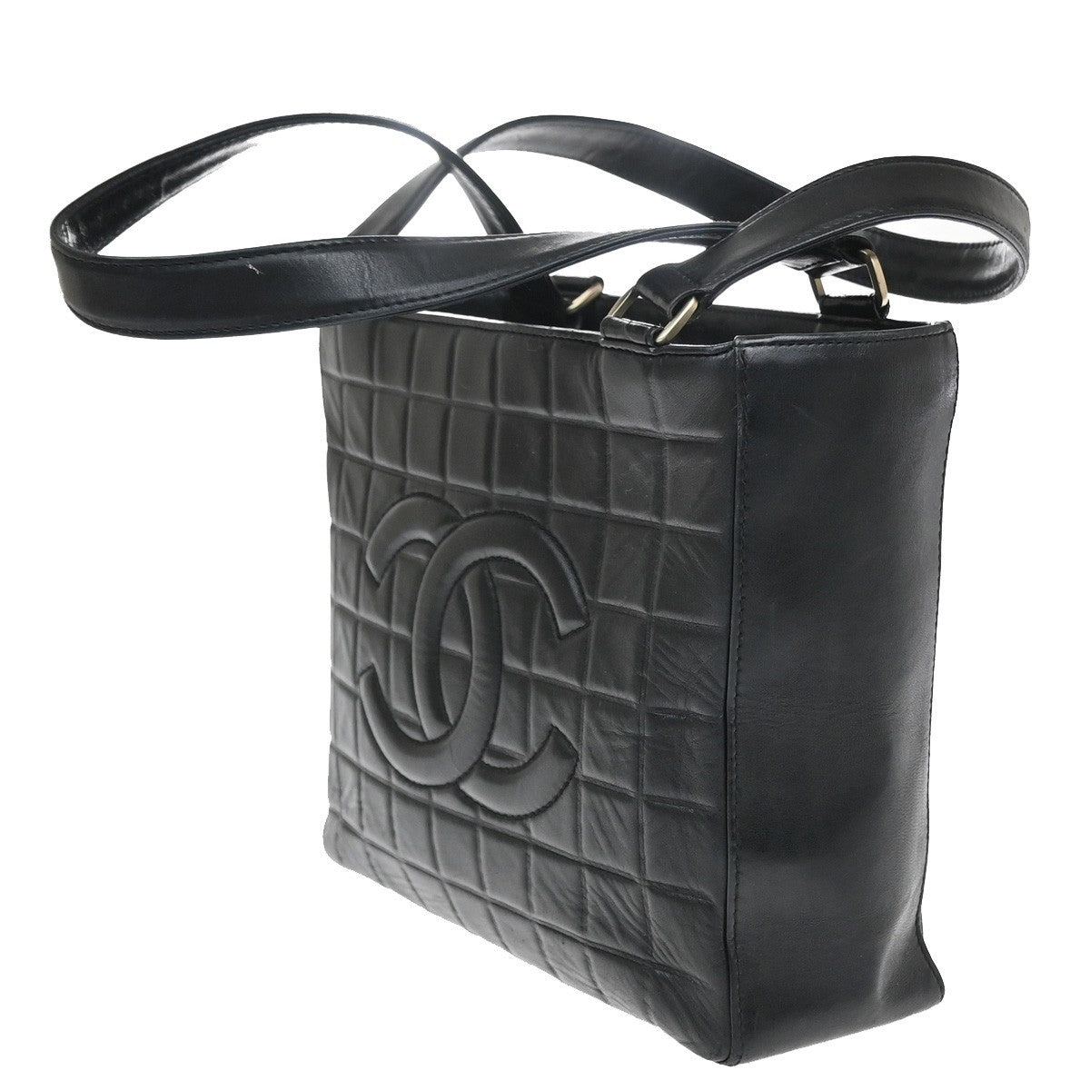 Chanel Chanel Chocolate Bar Cc Tote Quilted Leather Black Leather Tote Bag Bag (Authentic Pre-Loved)