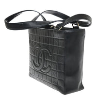 Chanel Chanel Chocolate Bar Cc Tote Quilted Leather Black Leather Tote Bag Bag (Authentic Pre-Loved)