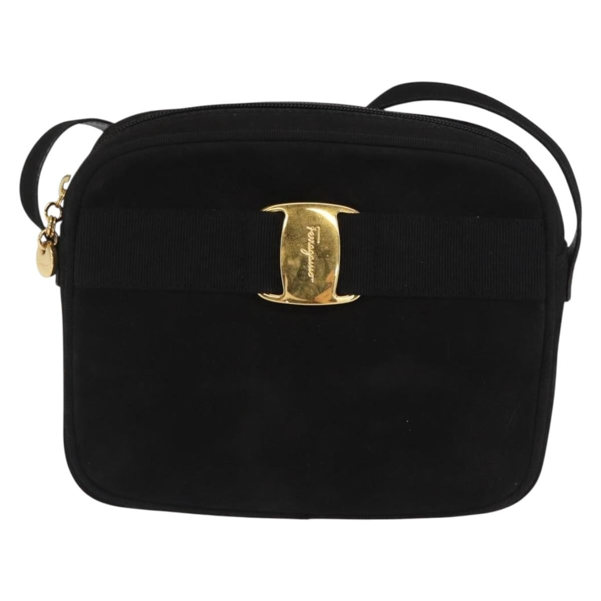 Salvatore Ferragamo Vala Clutch Bag Suede Black Suede Clutche & Pouche Bag (Authentic Pre-Loved)