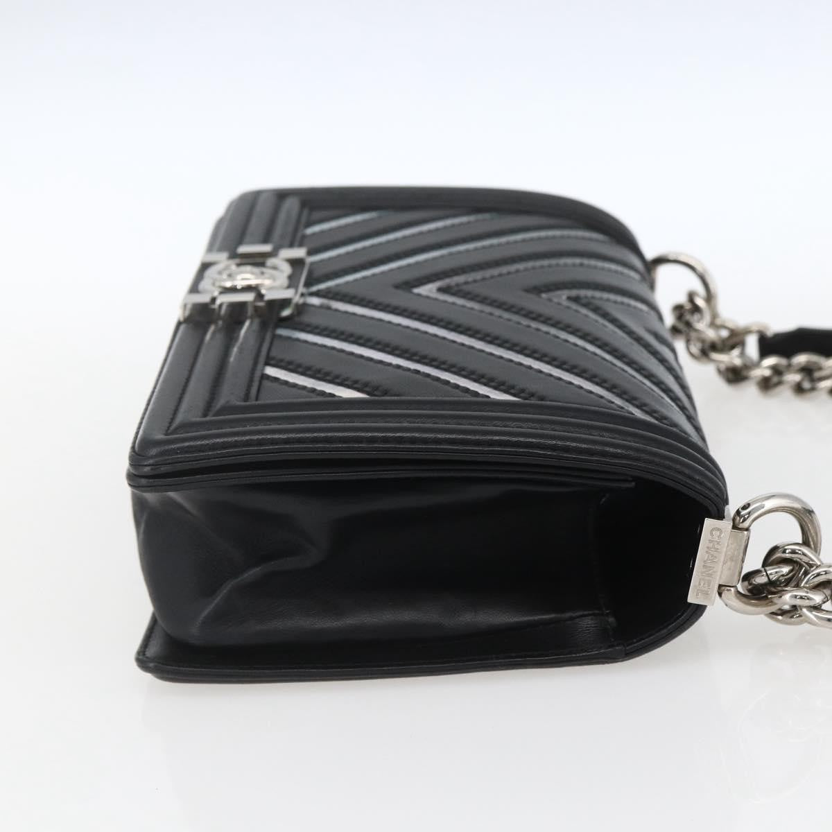 Chanel Boy Flap Bag Chevron Lambskin With Holographic Pvc Black Leather Shoulder Bag Bag (Authentic Pre-Loved)