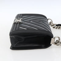Chanel Boy Flap Bag Chevron Lambskin With Holographic Pvc Black Leather Shoulder Bag Bag (Authentic Pre-Loved)