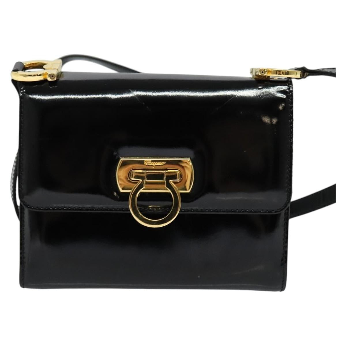 Salvatore Ferragamo Gancini Shoulder Bag Patent Leather Black Patent_Leather Shoulder Bag Bag (Authentic Pre-Loved)