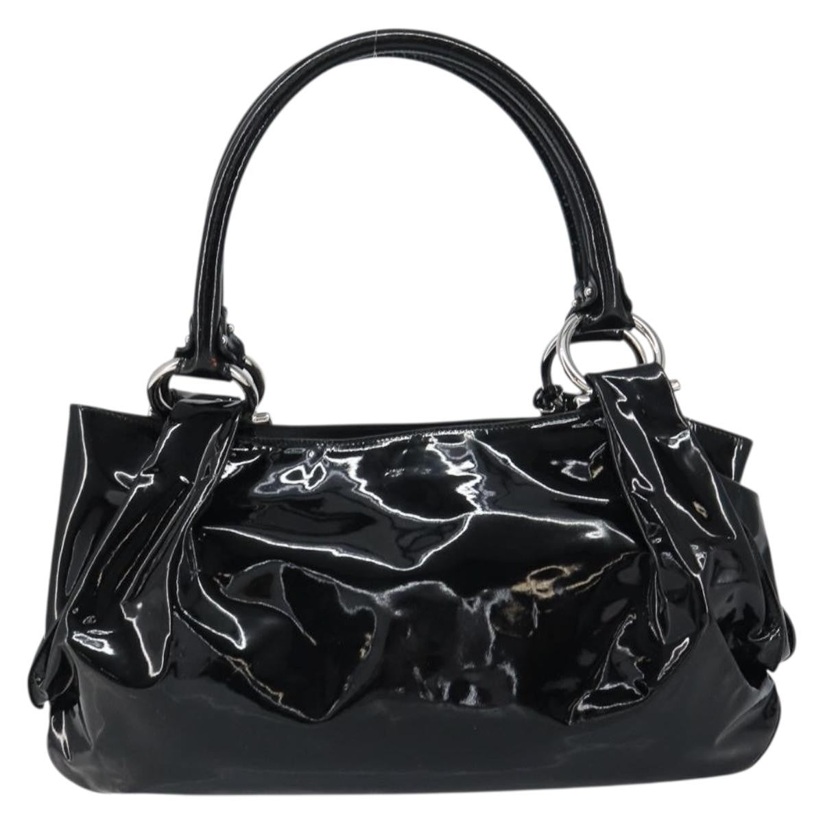 Salvatore Ferragamo Gancini Tote Patent Leather Black Patent_Leather Tote Bag Bag (Authentic Pre-Loved)
